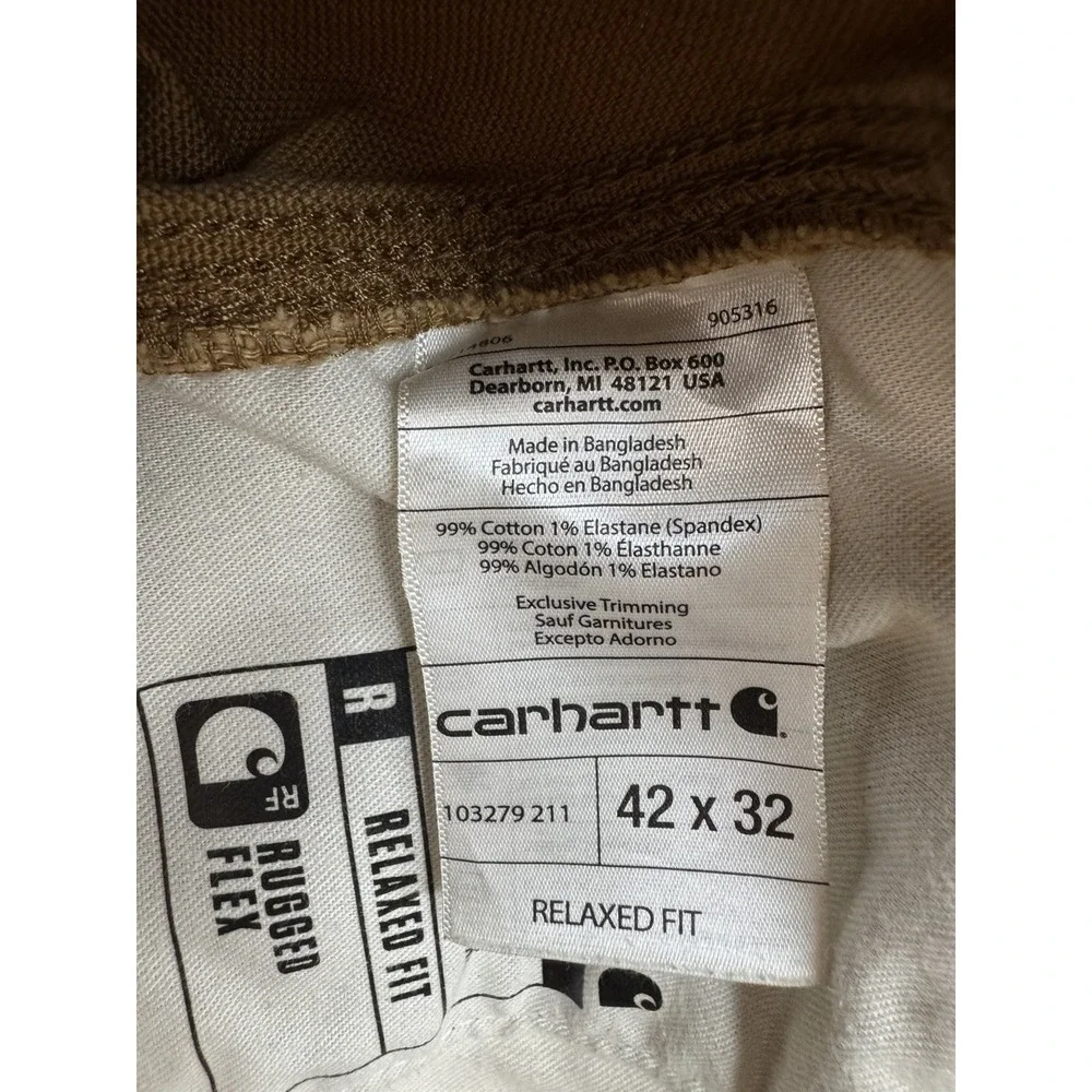 Carhartt 103279 211 Rugged Flex Relaxed Fit Duck Work Pants 42x32 Brown Distress